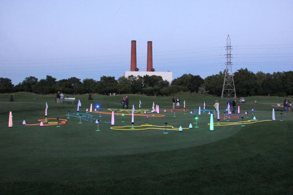 wide shot of night golf course
